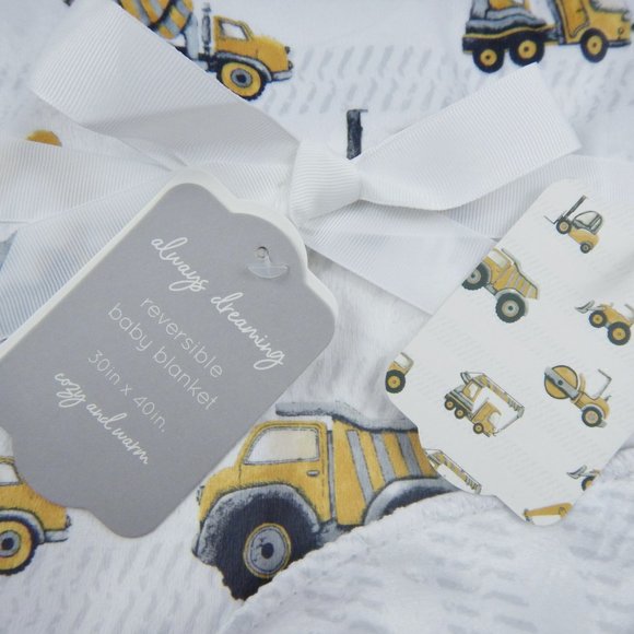 Construction Zone Dump Truck Baby Blanket Bulldozer Cement Tow Minky Lovey Soft - Picture 5 of 8